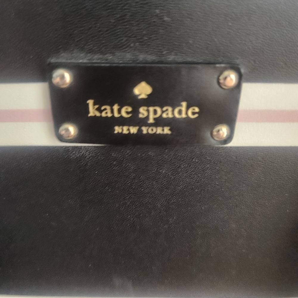 Kate Spade Crossbody Domed Purse Black And Pink Striped Saffiano Leather Wrislet - Picture 5 of 16